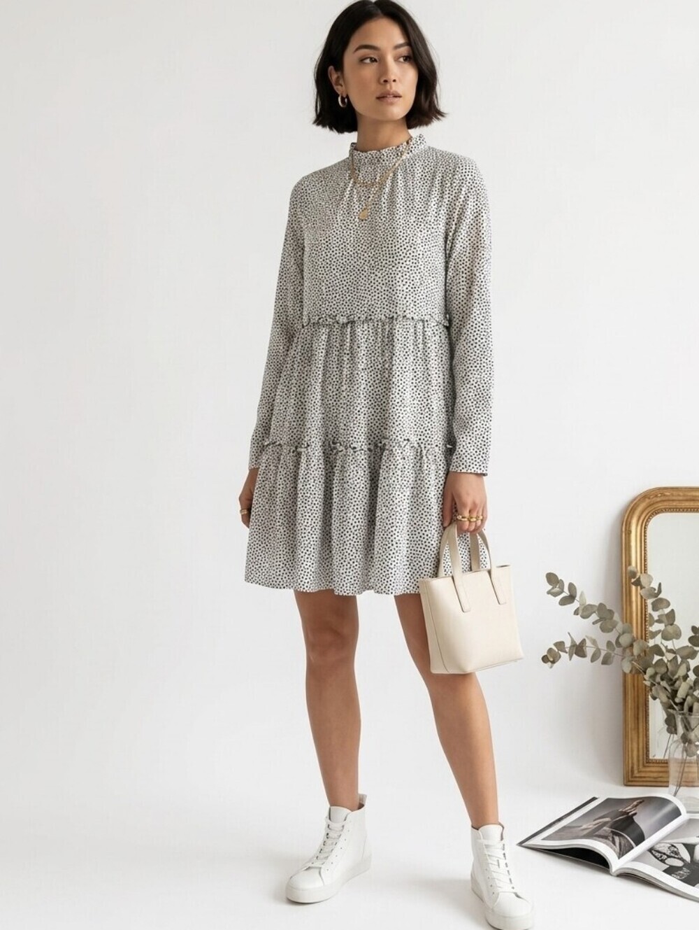Ted Baker Women's Phenia Tiered Dot Boho Casual Feminine Mini Casual Dress Sz 4